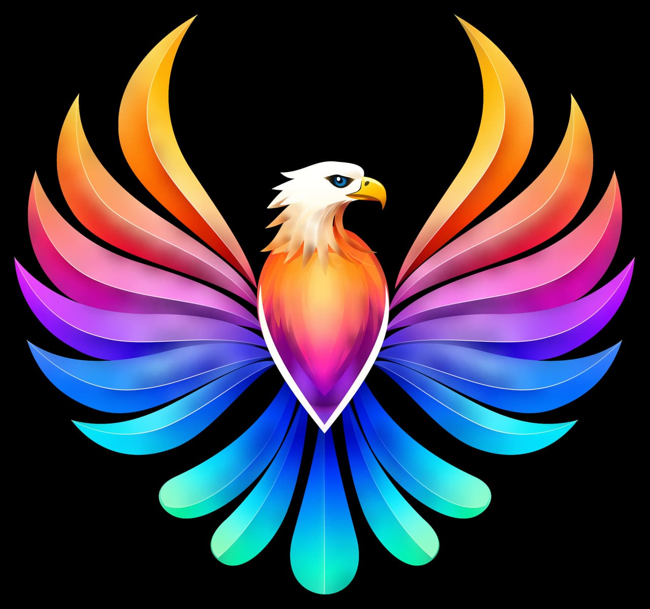 NEXT LEAD’s original multicoloured eagle, with wings reaching upward