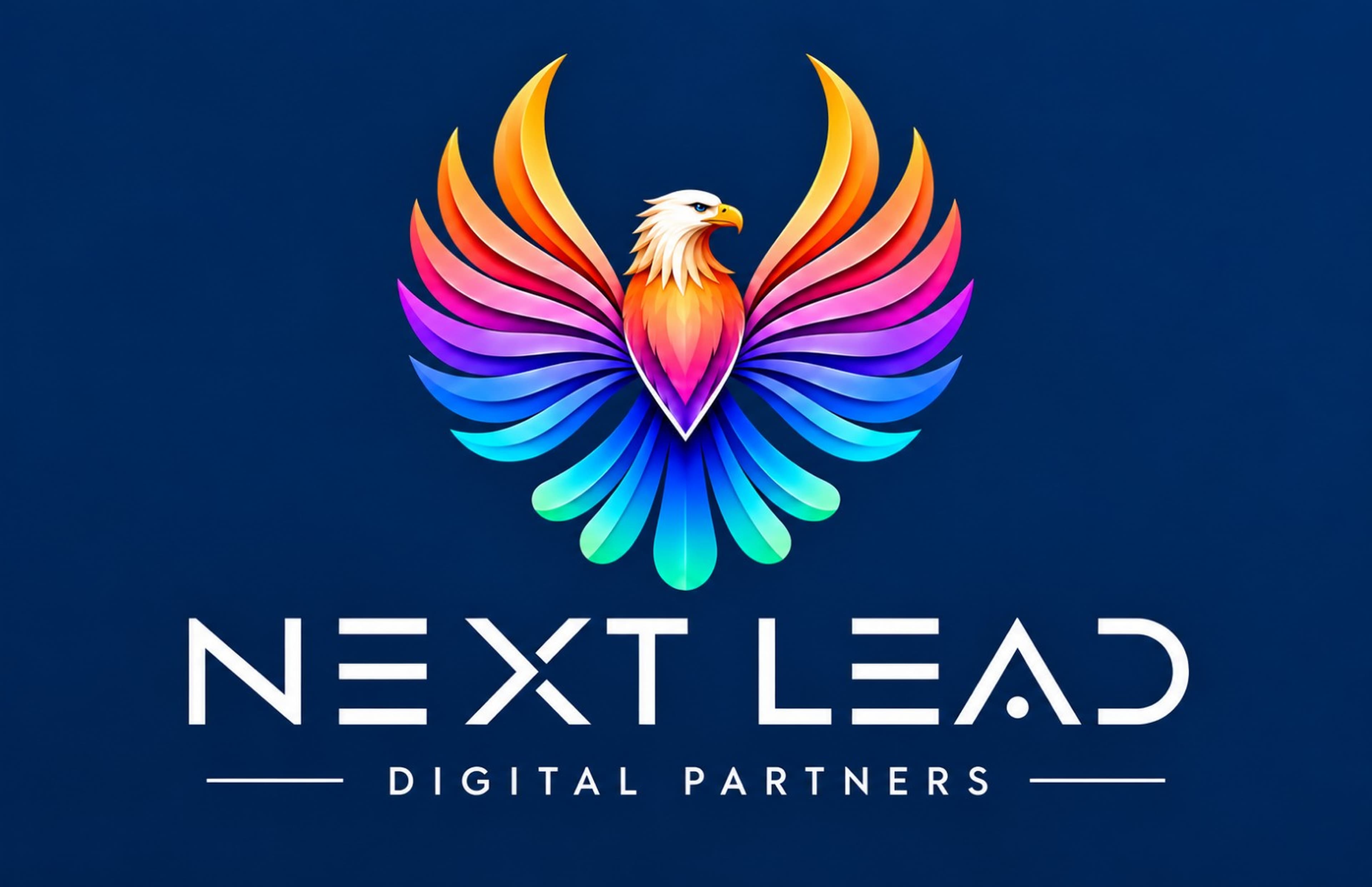 Official NEXT LEAD DIGITAL PARTNERS logo: multicoloured eagle above the geometric wordmark